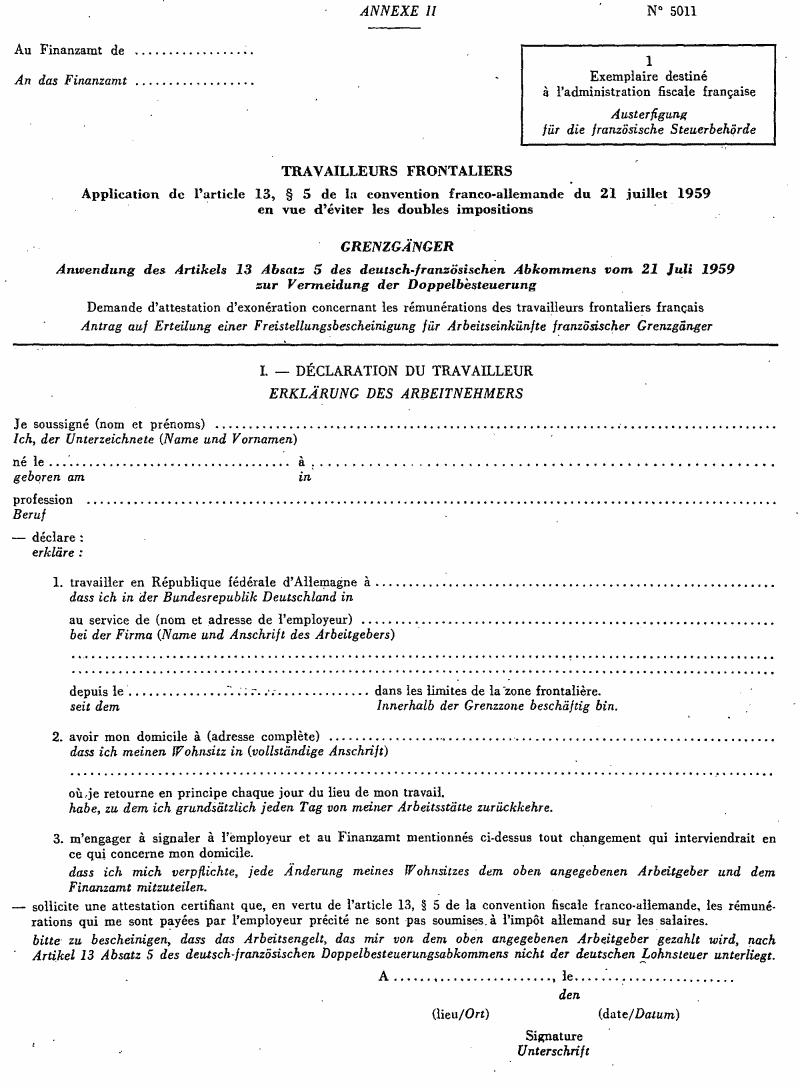 Exemplaire déstinée à l'administration fiscale française