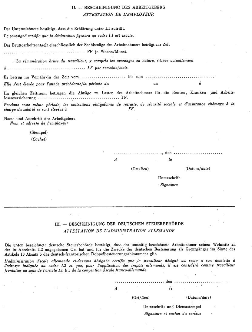 Attestation de l'employeur et de l'administration fiscale allemande