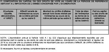 Questionnaire-type relatif aux conditions à remplir pour bénéficier de l'exonération de CFE prévue dans les ZUS par l'article 1466 A-I du CGI 2