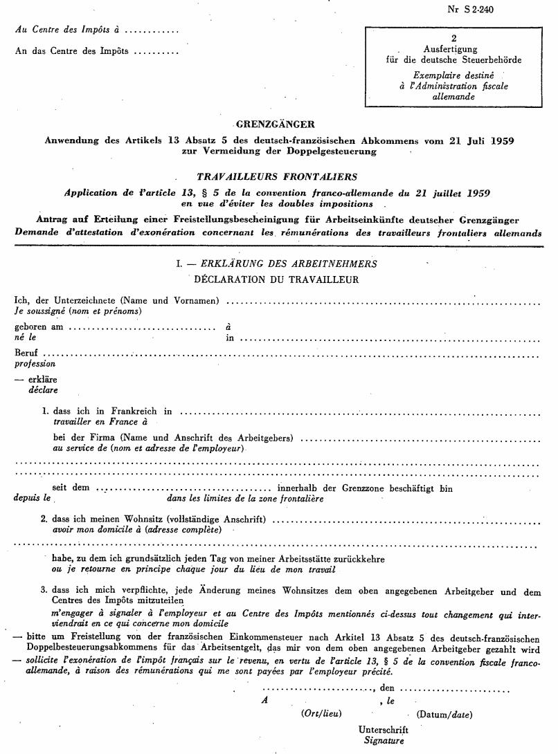 Exemplaire destinée à l'administration fiscale allemande