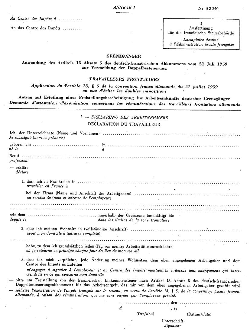 Exemplaire pour l'administration fiscale française