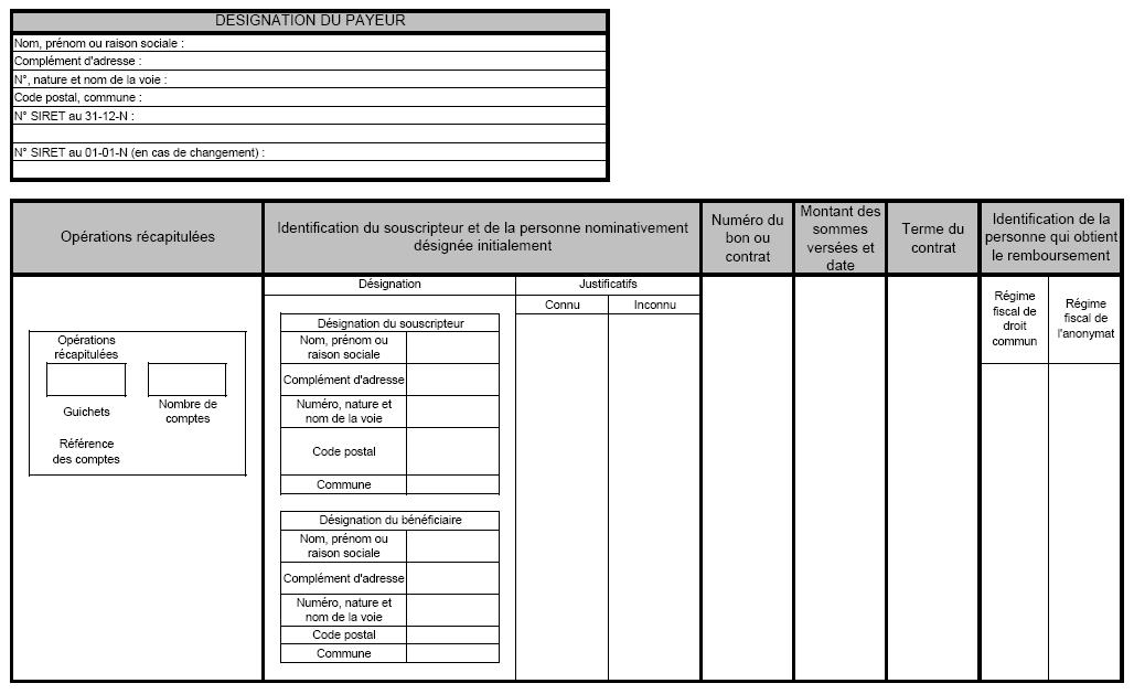 Modèle de registre pour les opérations en capital se rapportant aux bons de caisse, bons du Trésor et assimilés et bons ou contrats de capitalisation