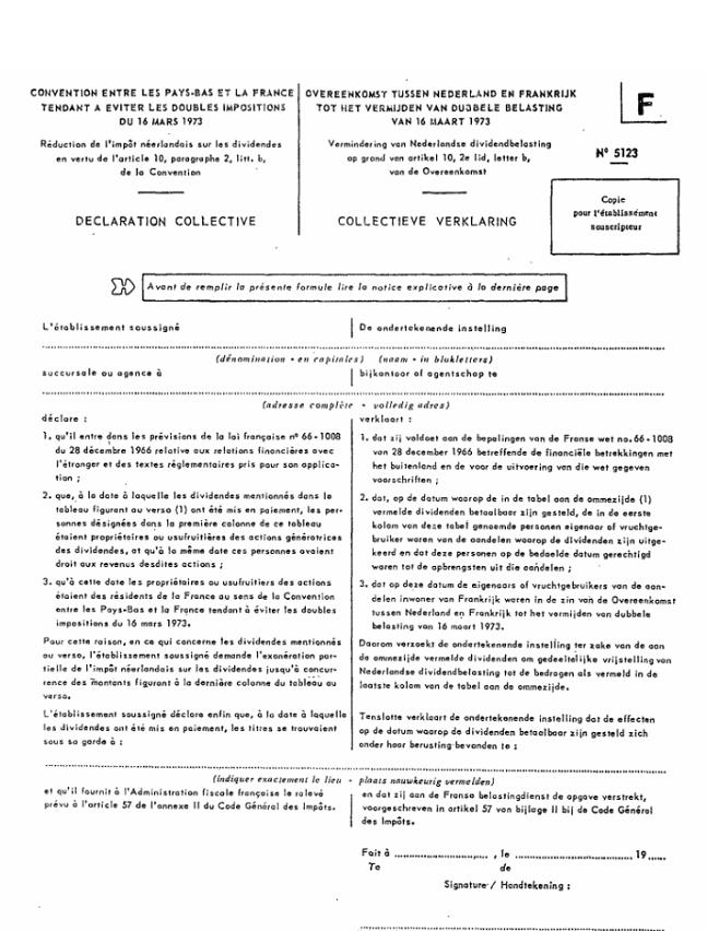 FORMULAIRE - INT - Réduction de l'impôt néerlandais sur les dividendes en vertu de l'article 10, paragraphe 2, b de la convention (7)