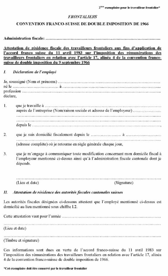 FORMULAIRE - INT - Attestation de résidence fiscale suisse des travailleurs frontaliers résidents suisses (image3)