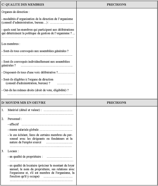 Questionnaire à remplir par les organismes à but non lucratif des Etats de l'Union Européenne autres que la France et des autres Etats de l'Espace Economique Européen ayant conclu avec la France une convention d'assistance administrative en vue de lutter contre la fraude et l'évasion fiscales