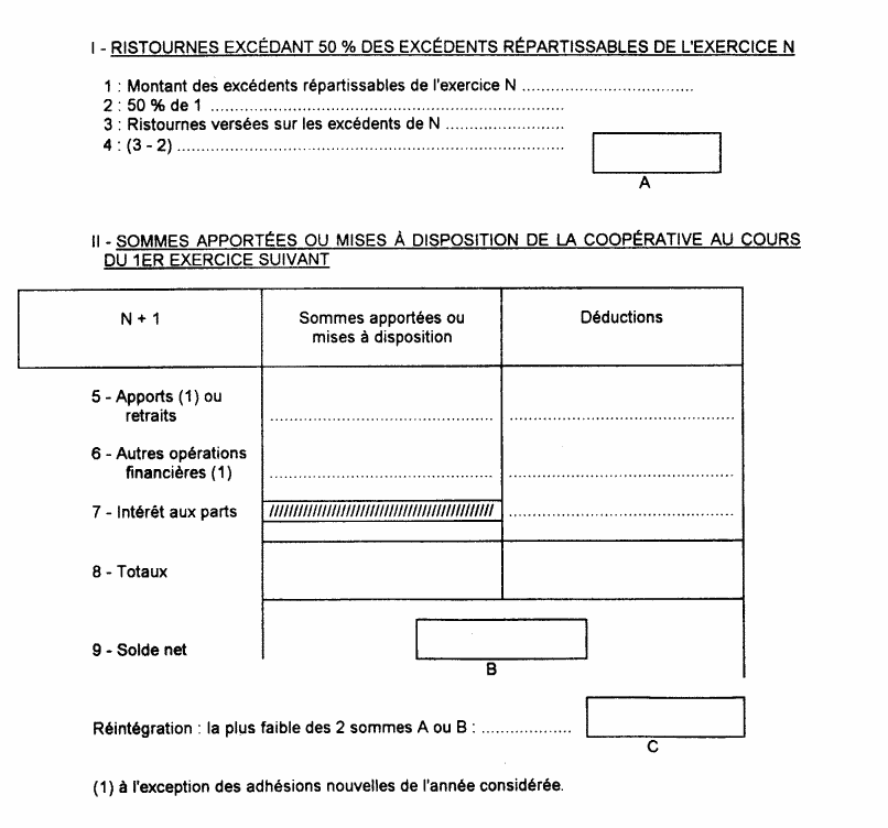 FORMULAIRE - BIC - Déclaration de réintégration des ristournes pour certaines sociétés coopératives