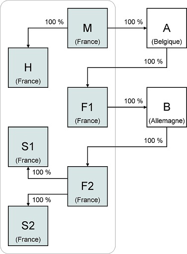 Cas des groupes dont le chaînage de détention capitalistique est réalisé par des sociétés intermédiaires : exemple 5