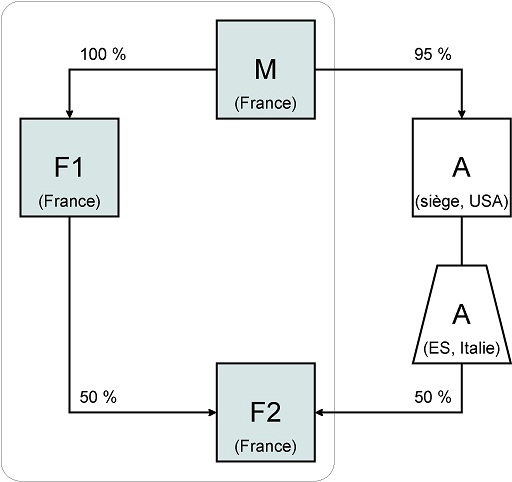 Cas des groupes dont le chaînage de détention capitalistique est réalisé par des sociétés intermédiaires : exemple 1